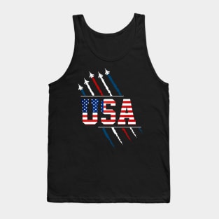 USA American Flag Fighter Jet Air Show 4th Of July Patriotic Tank Top